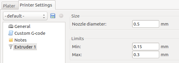 Set the minimum / maximum possible layer thickness for each extruder in the Printer settings.