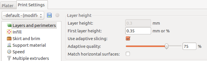 Activate adaptive slicing and set desired quality in the Print settings dialog.