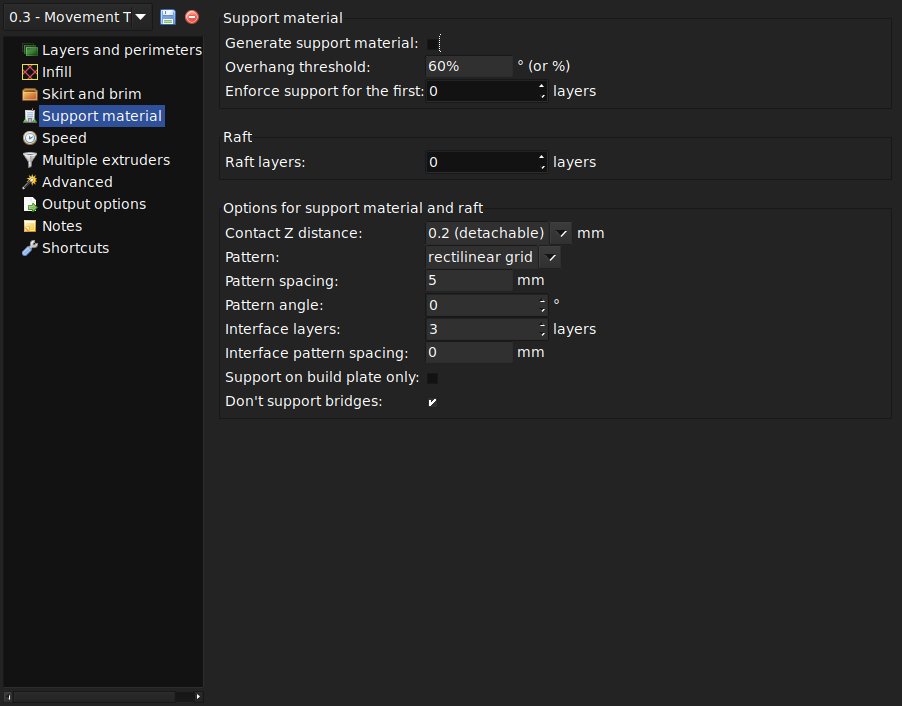 Print Settings: Support Material