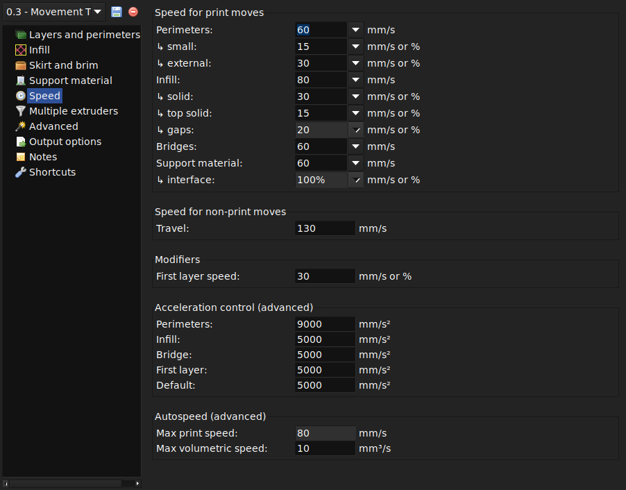 Print Settings: Speed