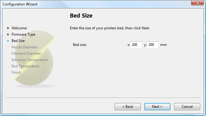 Configuration Wizard: Bed Size